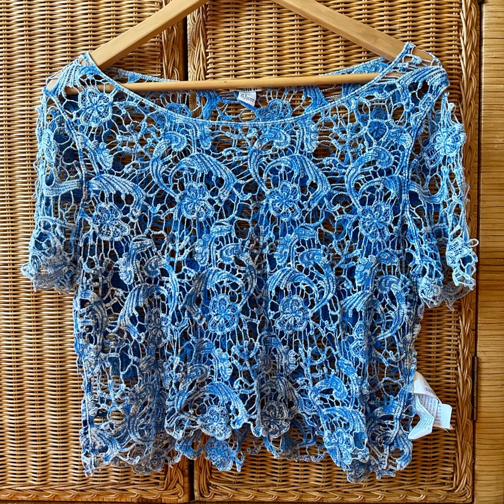Forever 21 Blue Cropped crochet Blouse